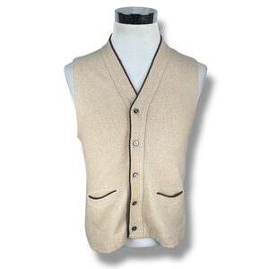 Vintage Parkley Cardigan Sweater Vest Mens Large Beige Wool Alpaca Blend 70s USA